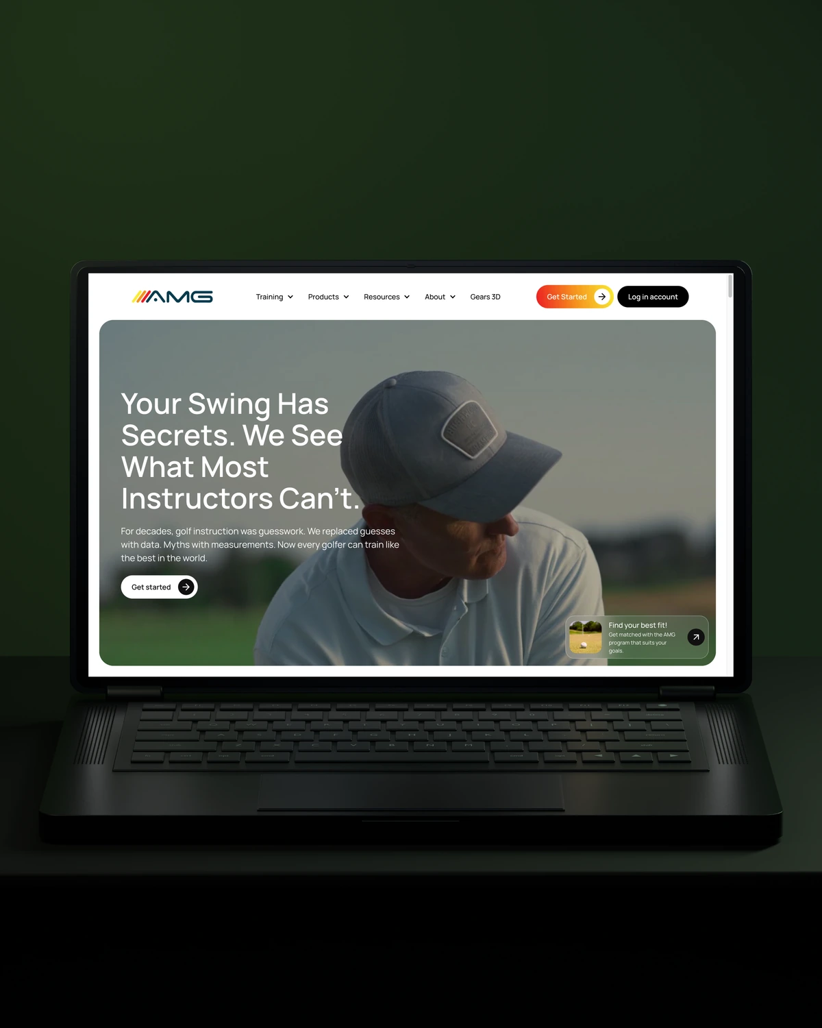 Athletic Motion Golf website presented on a laptop