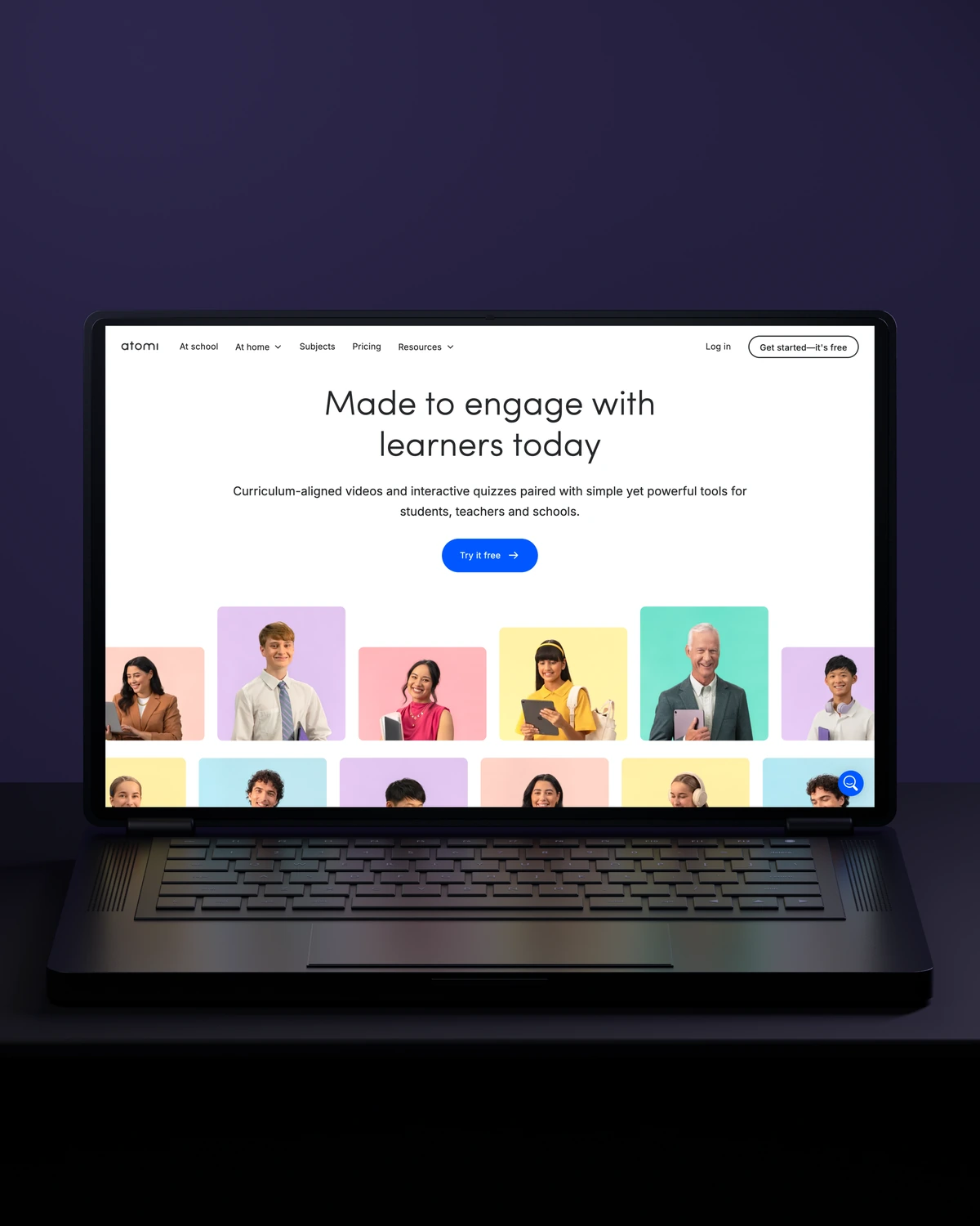 Atomi website presented on a laptop
