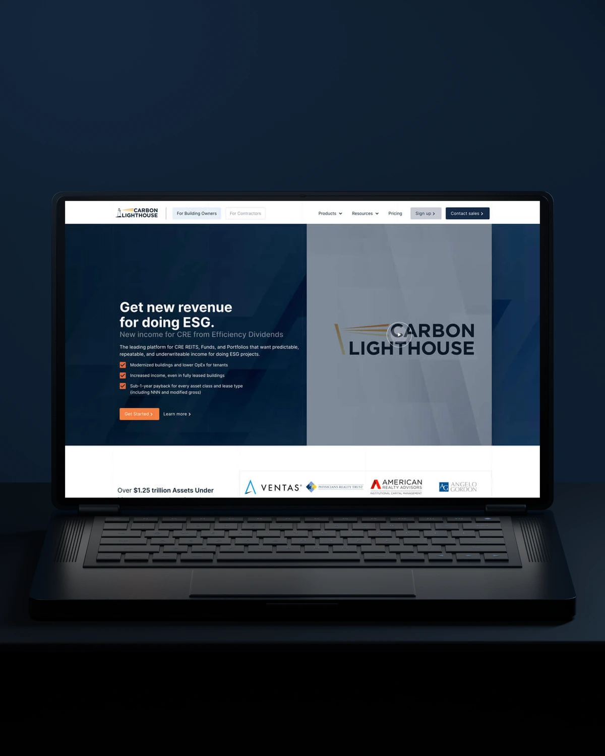 Carbon Lighthouse website presented on a laptop