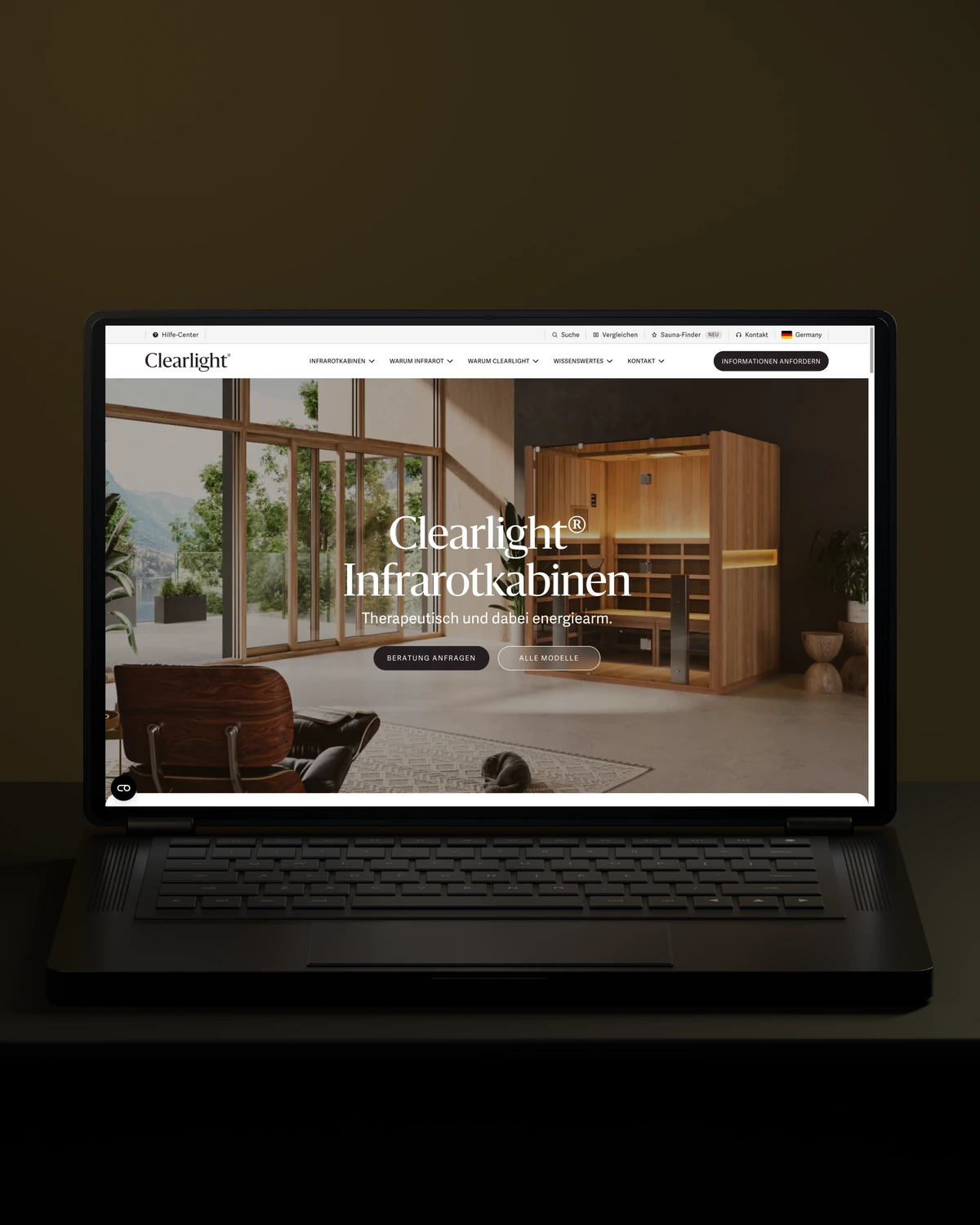 Clearlight Saunas website presented on a laptop