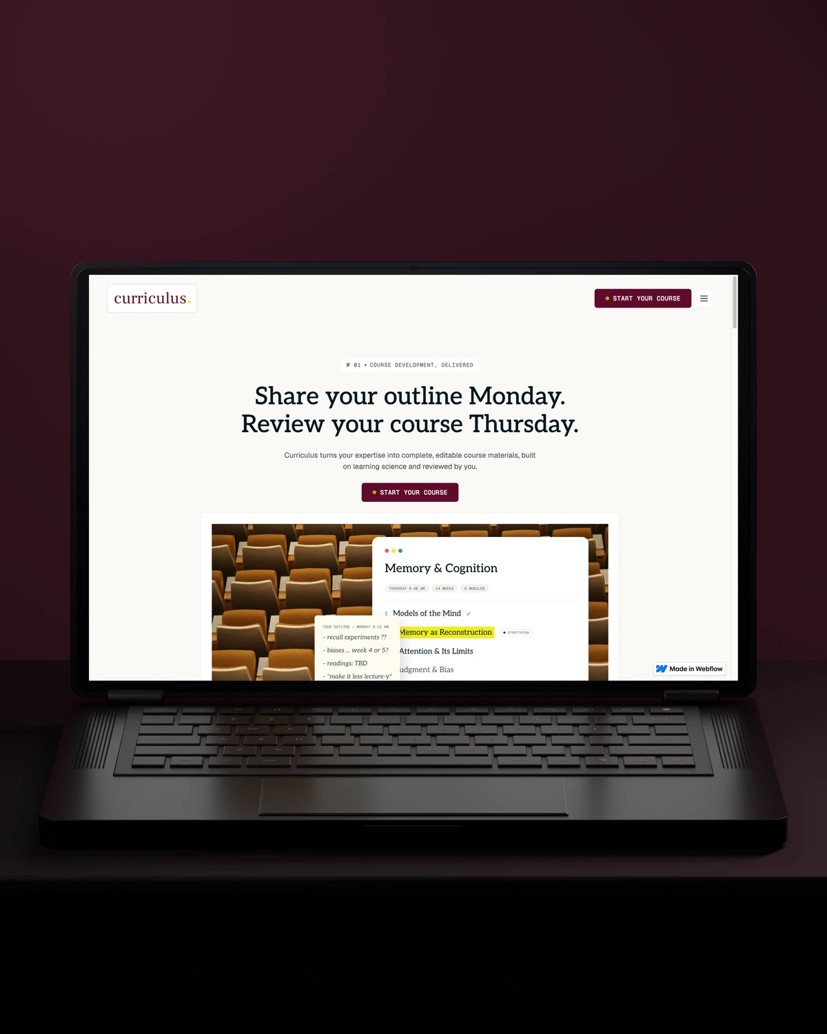 Curriculus website presented on a laptop