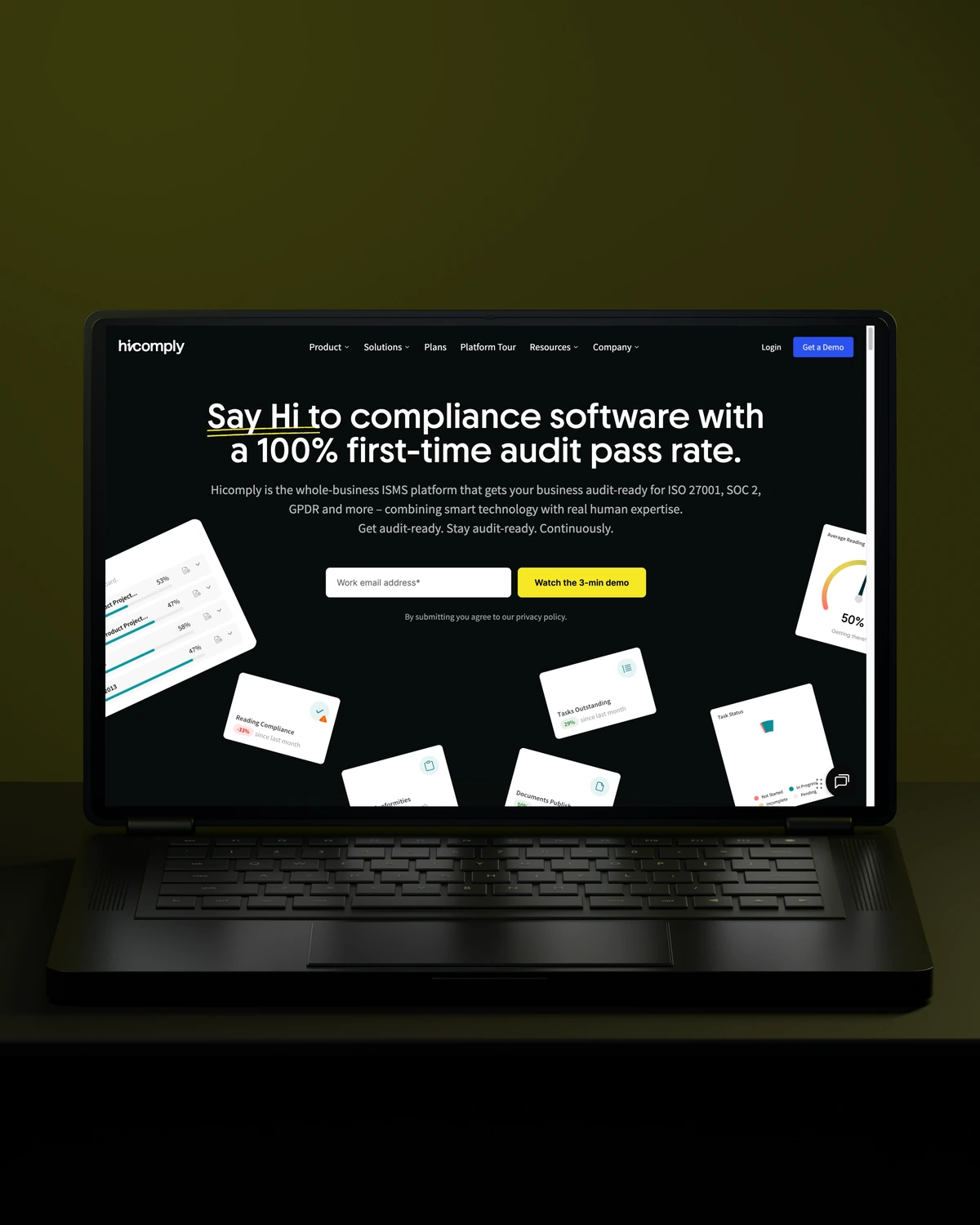 Hicomply website presented on a laptop