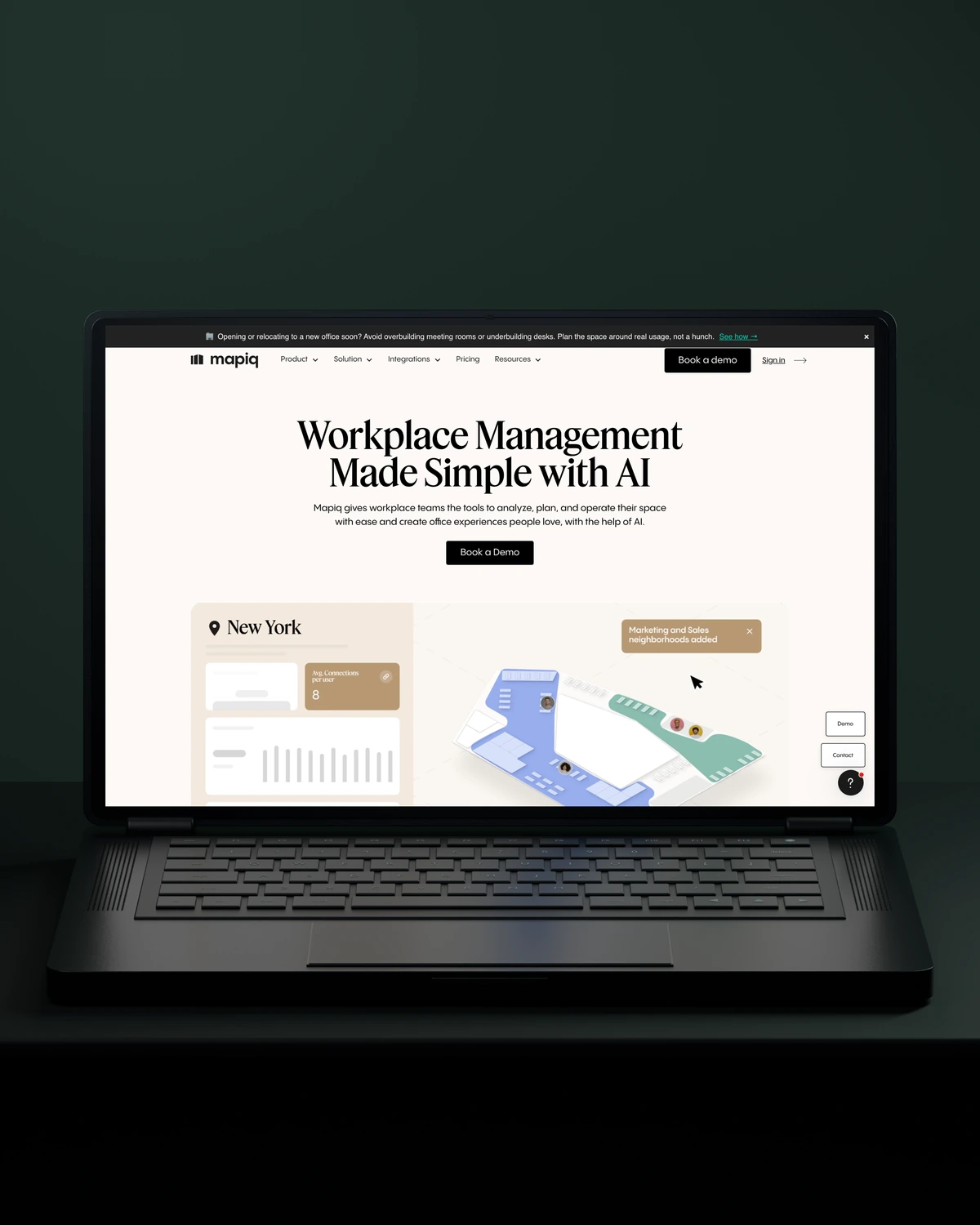 Mapiq website presented on a laptop