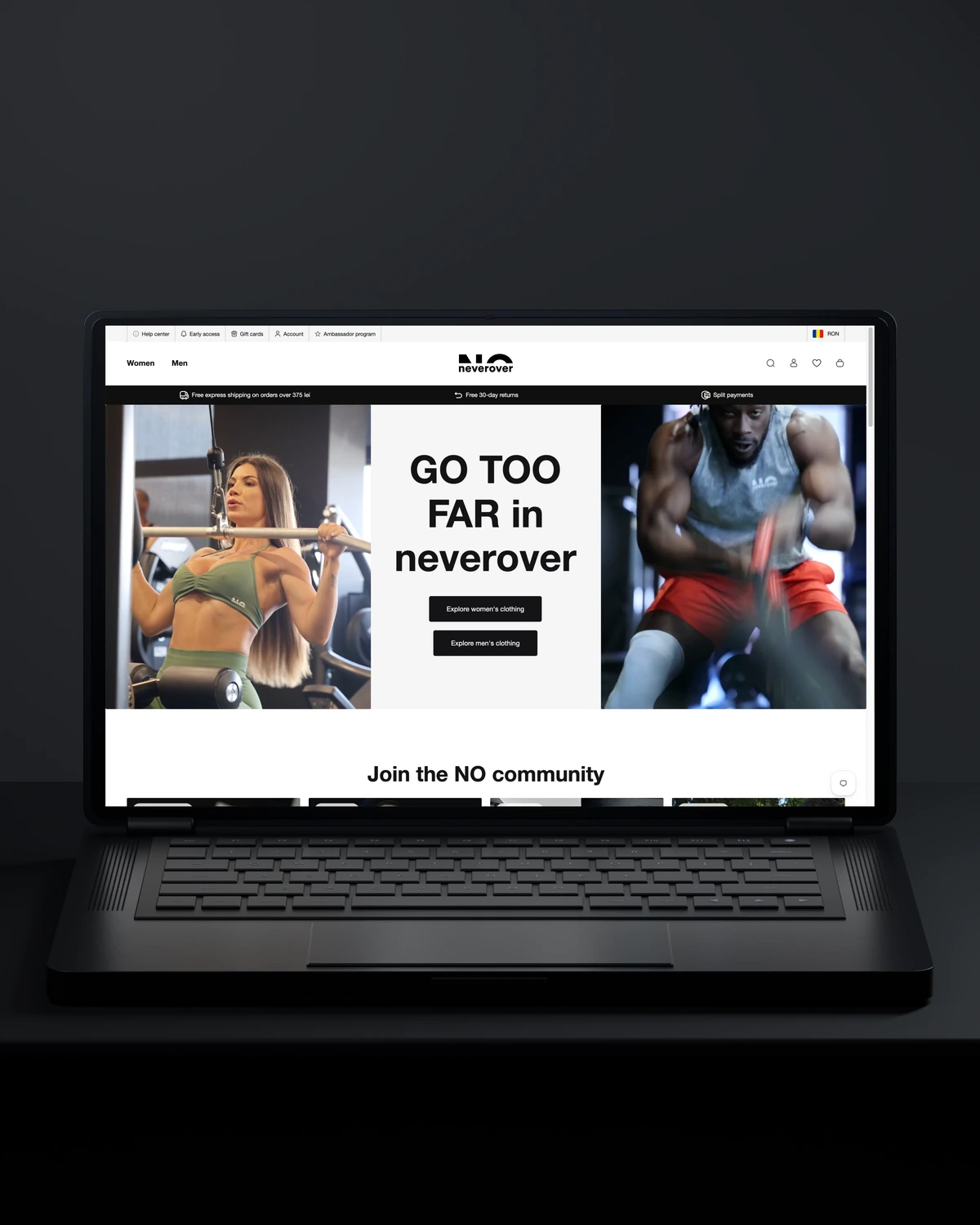 Neverover website presented on a laptop