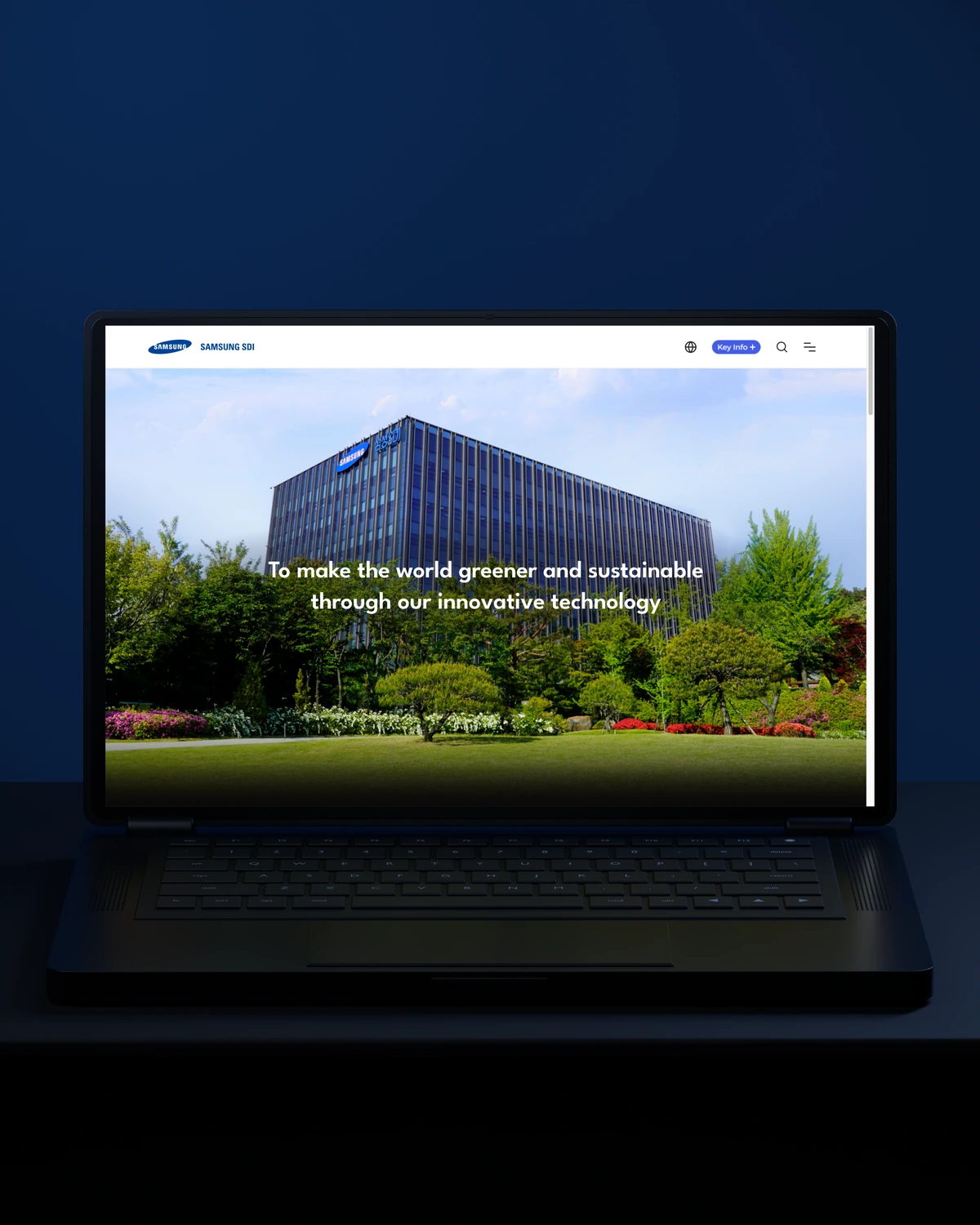 Samsung SDI website presented on a laptop
