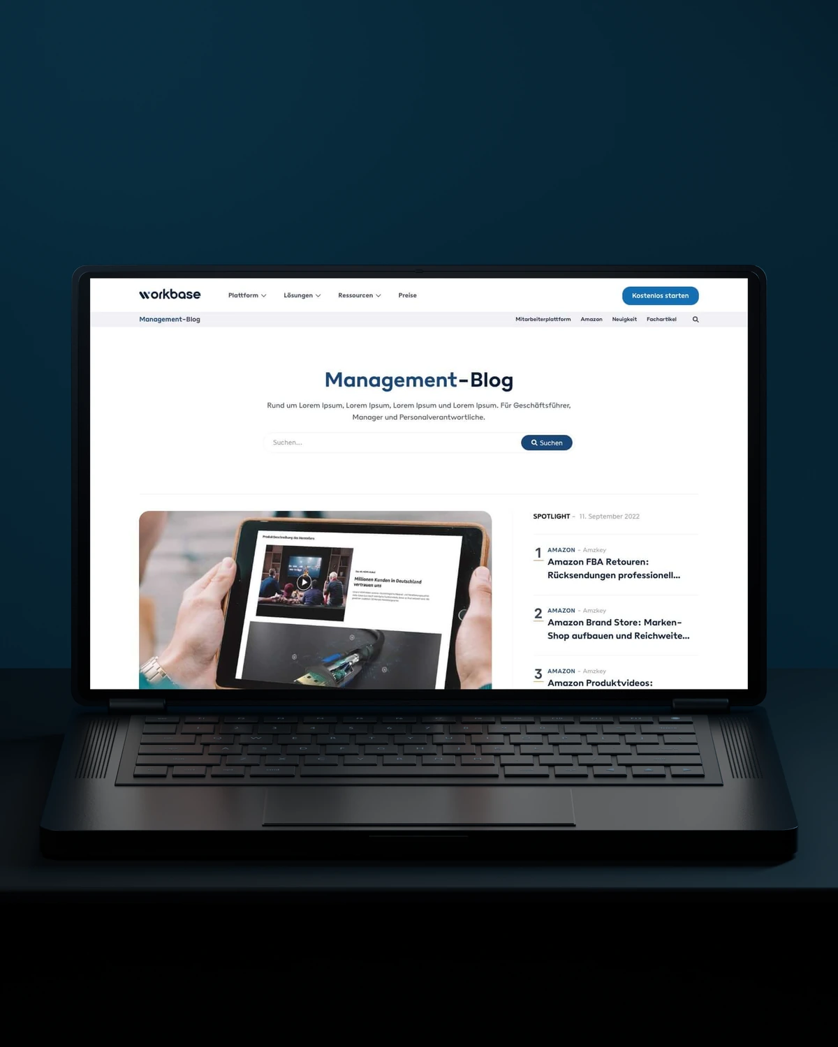 Workbase website presented on a laptop